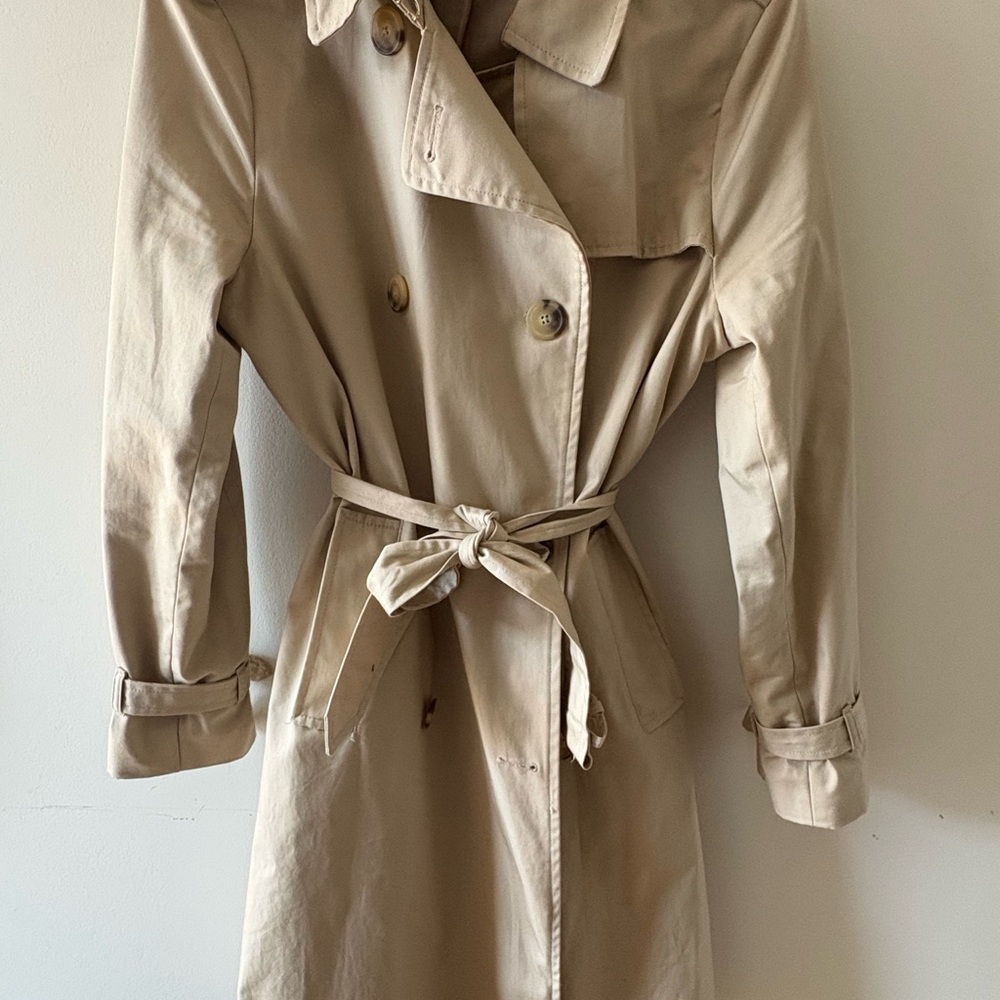 Mango Beige Double-Breasted Trench Coat with Waist Tie